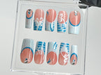 Summer Vibes Press On Nails | Blue French TipsNail Art | 3D Floral On Fake Nails | Custom Design Nail Art. Fake Nails | Press Ons | OB542T