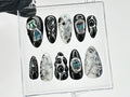 Black and Silver Abstract Press On Nails | Handmade Gel Nail Art |Reusable Trendy Nails | Custom False Nails Set | Press Ons | OB590T