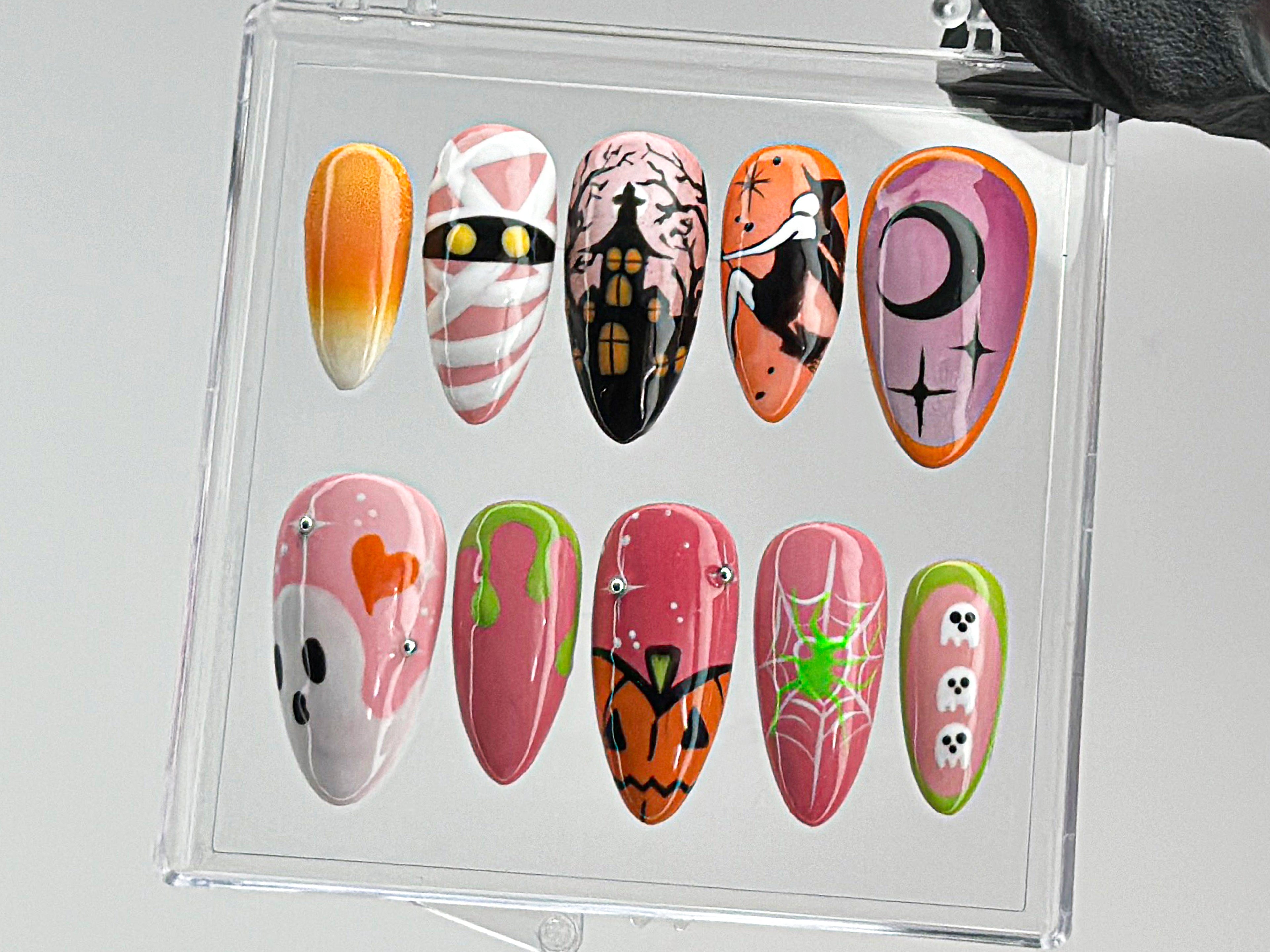 Custom Halloween Press On Nails | Witch and Spiderweb Nail Art | Spooky Gothic Press On Nails | Halloween Theme Y2K Nails |Press Ons| OB594T