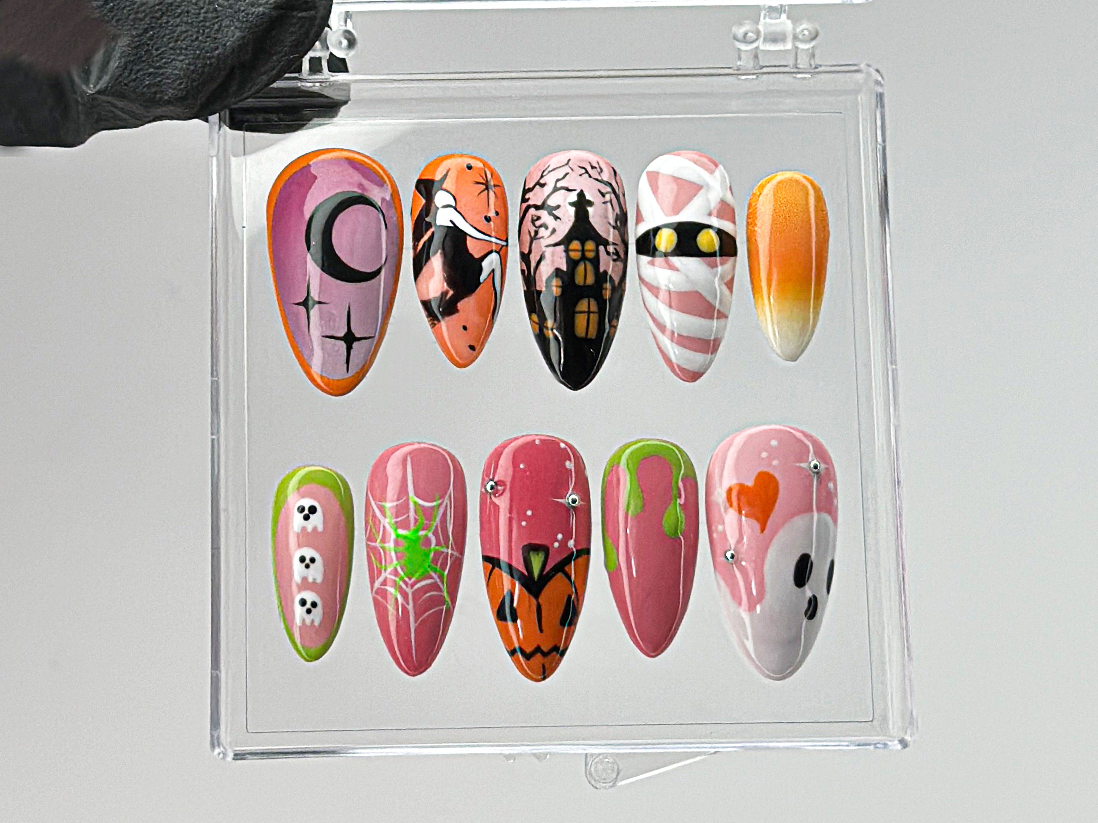 Custom Halloween Press On Nails | Witch and Spiderweb Nail Art | Spooky Gothic Press On Nails | Halloween Theme Y2K Nails |Press Ons| OB594T