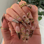 Handmade 3D Floral Chain Leopard Print Brown Press on Nails H21