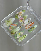 Handmade 3D Floral Green Vines Abstract Garden Spring Press on Nails A47