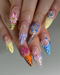 Handmade 3D Floral Multicolored Tiger Print Seashell Summer Fake Nails G38