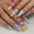 Handmade 3D Floral Ombre Rainbow Art Bling Wedding Event Spring Press on Nails X25
