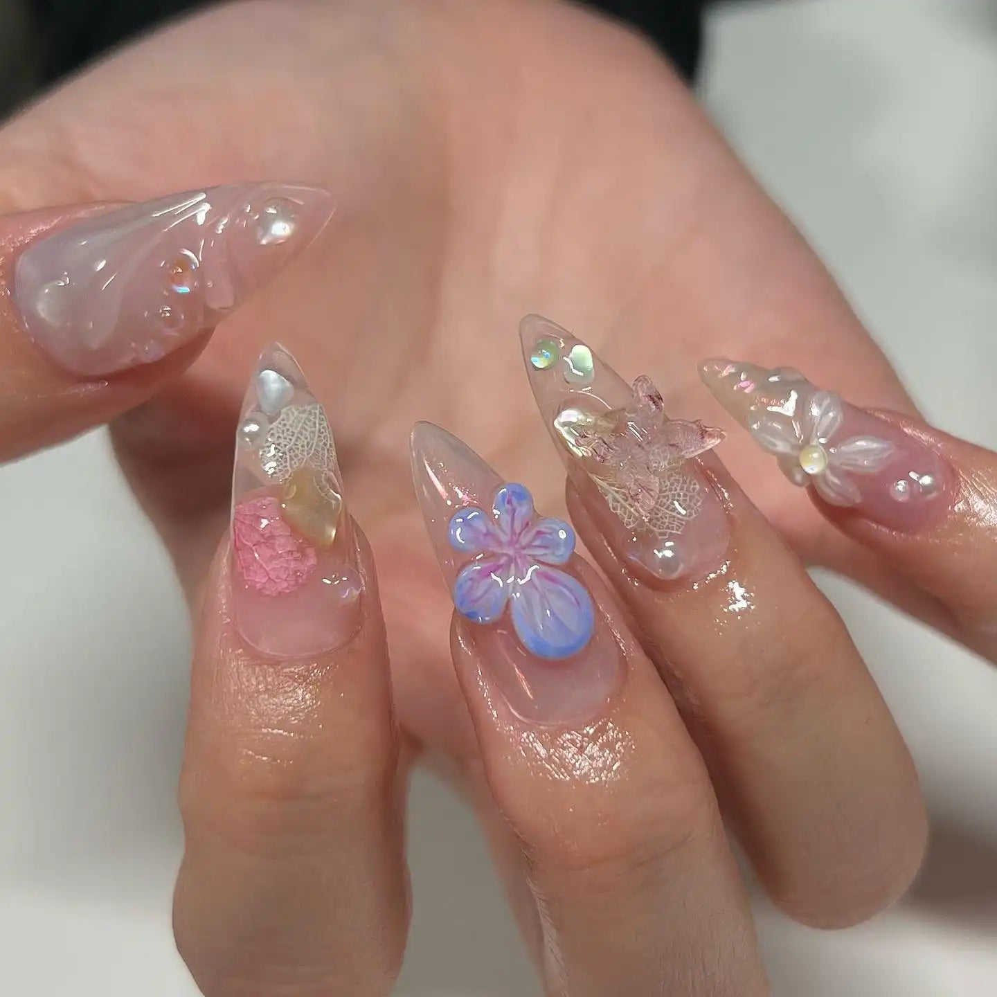 Handmade 3D Florals Butterfly Spring Press on Nails K32