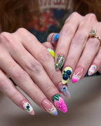 Handmade 3D Fruit Picnic Strawberry Blueberry Lace Almond Press on Nails D76