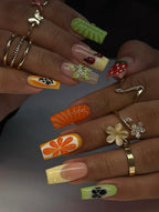 Handmade 3D Fruit Slice Orange Kiwi Summer Ladybug Press on Nails M24