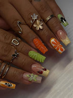 Handmade 3D Fruit Slice Orange Kiwi Summer Ladybug Press on Nails M24