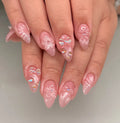 Handmade 3D Iridescent Bow Pink Flower Coquette Art Press on Nails R70
