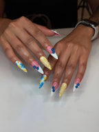 Handmade 3D Lemon Blueberry Fruit Summer Floral White Tip Press on Nails C00