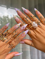 Handmade 3D Fairy Blossom French Ombre Kawaii Charm Press on Nails R04
