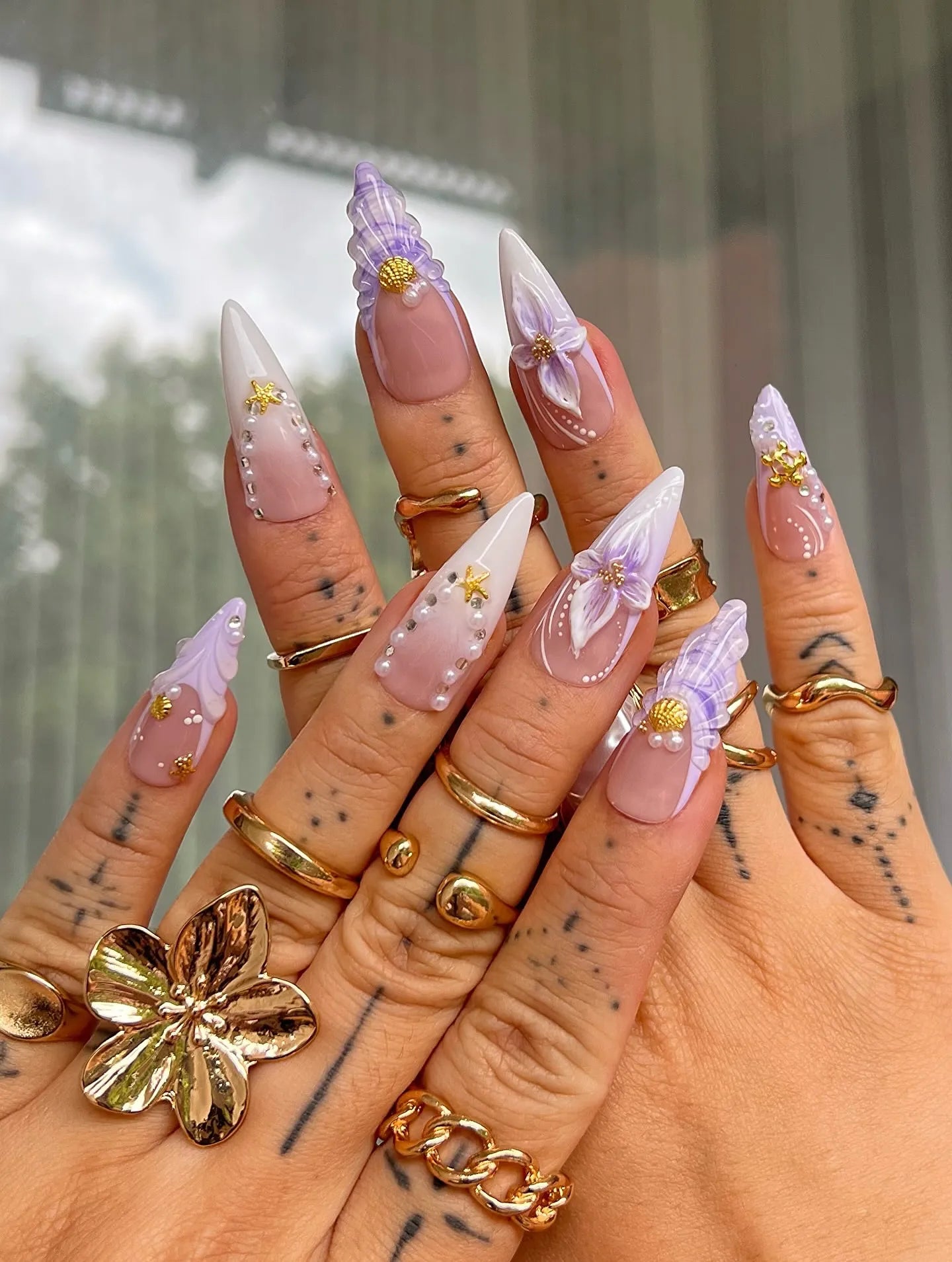Handmade 3D Fairy Blossom French Ombre Kawaii Charm Press on Nails R04