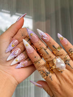 Handmade 3D Fairy Blossom French Ombre Kawaii Charm Press on Nails R04