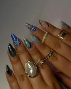 Handmade 3D Ocean Seashell and Starfish Design for Summer Press on Nails E86