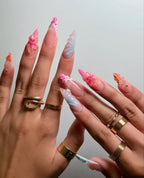 Handmade 3D Pastel Mermaid Shell Tropical Floral Pearl Artistic Press on Nails V28