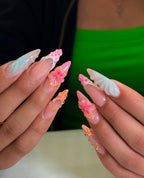 Handmade 3D Pastel Mermaid Shell Tropical Floral Pearl Artistic Press on Nails V28