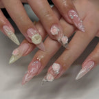 Handmade 3D Pink Rose Beautiful Spring Press on Nails X94