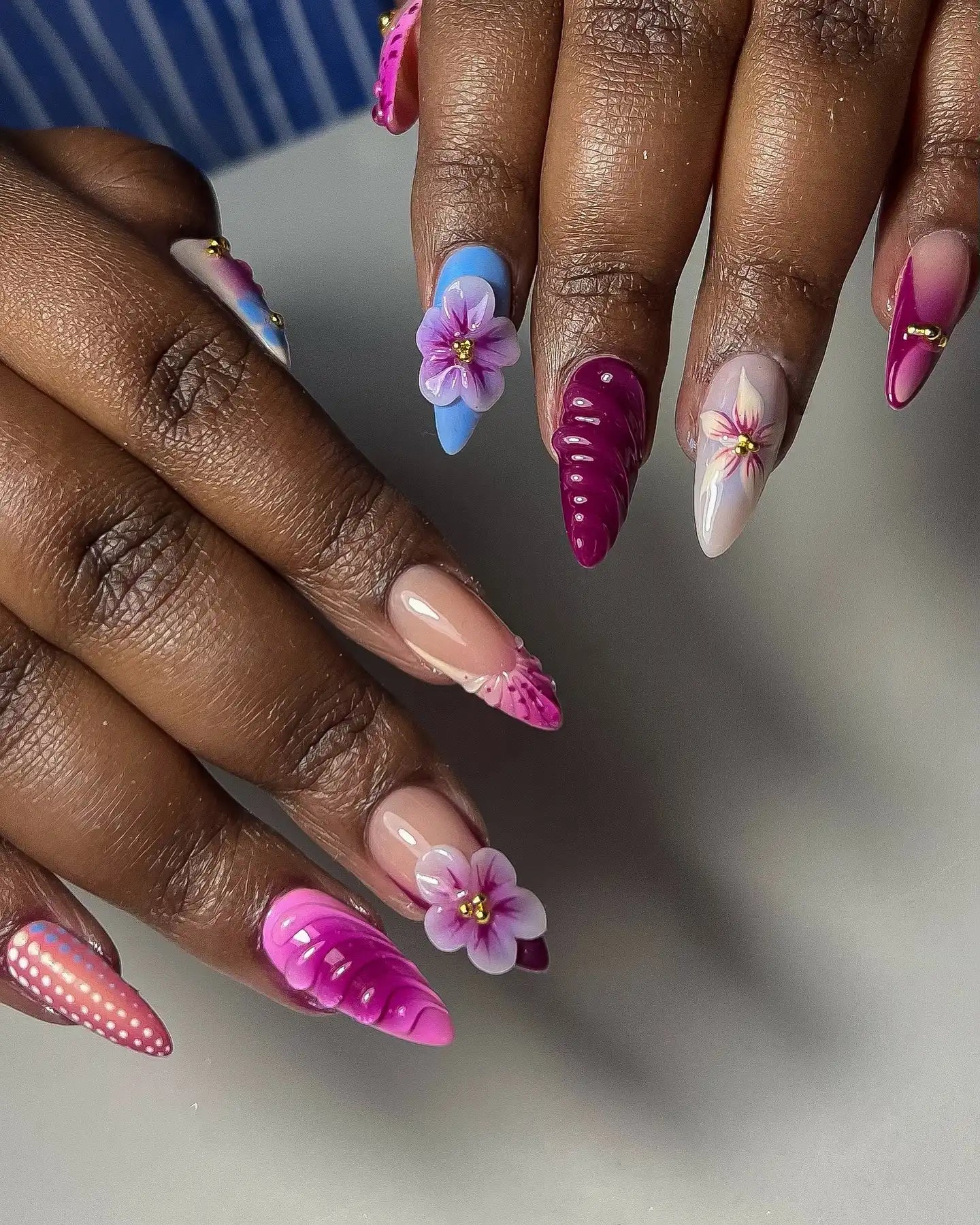 Handmade 3D Purple Bloom Swirl Reusable Luxury Press on Nails E91
