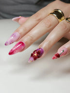 Handmade 3D Purple Floral Art Gold Wave Chrome Pearl Press on Nails U77