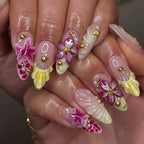 Handmade 3D Seashell Starfish Yellow Pink Ocean Beach Vacation Press on Nails T13
