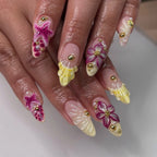 Handmade 3D Seashell Starfish Yellow Pink Ocean Beach Vacation Press on Nails T13