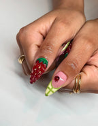 Handmade 3D Strawberry Ladybug Gingham Plaid Fruit Summer Press on Nails C76