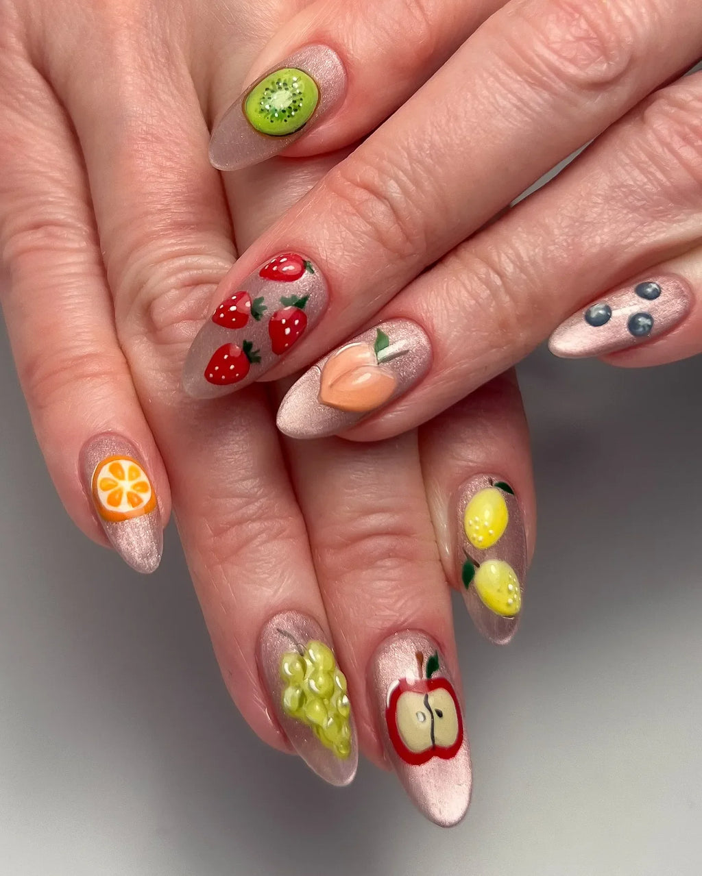Handmade 3D Tropical Fruit Garden Shimmering Multi-Color Artistic Press on Nails U53