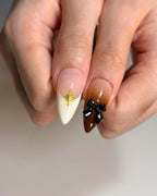 Handmade Aura Ribbon Knot with Flowers and Gold Press on Nails Z73