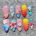 Handmade Beach Ocean 3D Flower Mermaid Colorful Summer Press on Nails D68