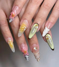 Handmade Beautiful Colorful Blossom Seashell Aura Pink Press on Nails W77