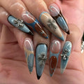 Handmade Beauty Silver Cross Long Almond Nails K58