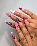 Handmade Berry Ombre Water Drop 3D Floral White French Tip Press on Nails T02