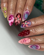 Handmade Berry Pink Floral Gradient 3D Petal Art Summer Press on Nails S68
