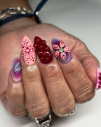 Handmade Berry Pink Floral Gradient 3D Petal Art Summer Press on Nails S68