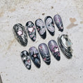 Handmade Black Cyberpunk Star Butterfly Chrome Silver Press on Nails N23