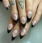 Handmade Black Glitter Chrome Starburst French Tip Christmas Press on Nails B23