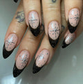 Handmade Black Glitter Chrome Starburst French Tip Christmas Press on Nails B23