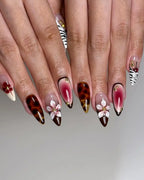 Handmade Blossom Beautiful Aura Cherry Brown & White Press-on Nails S19