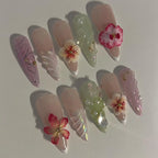Handmade Blossom Pearls Glitter Press on Nails D79