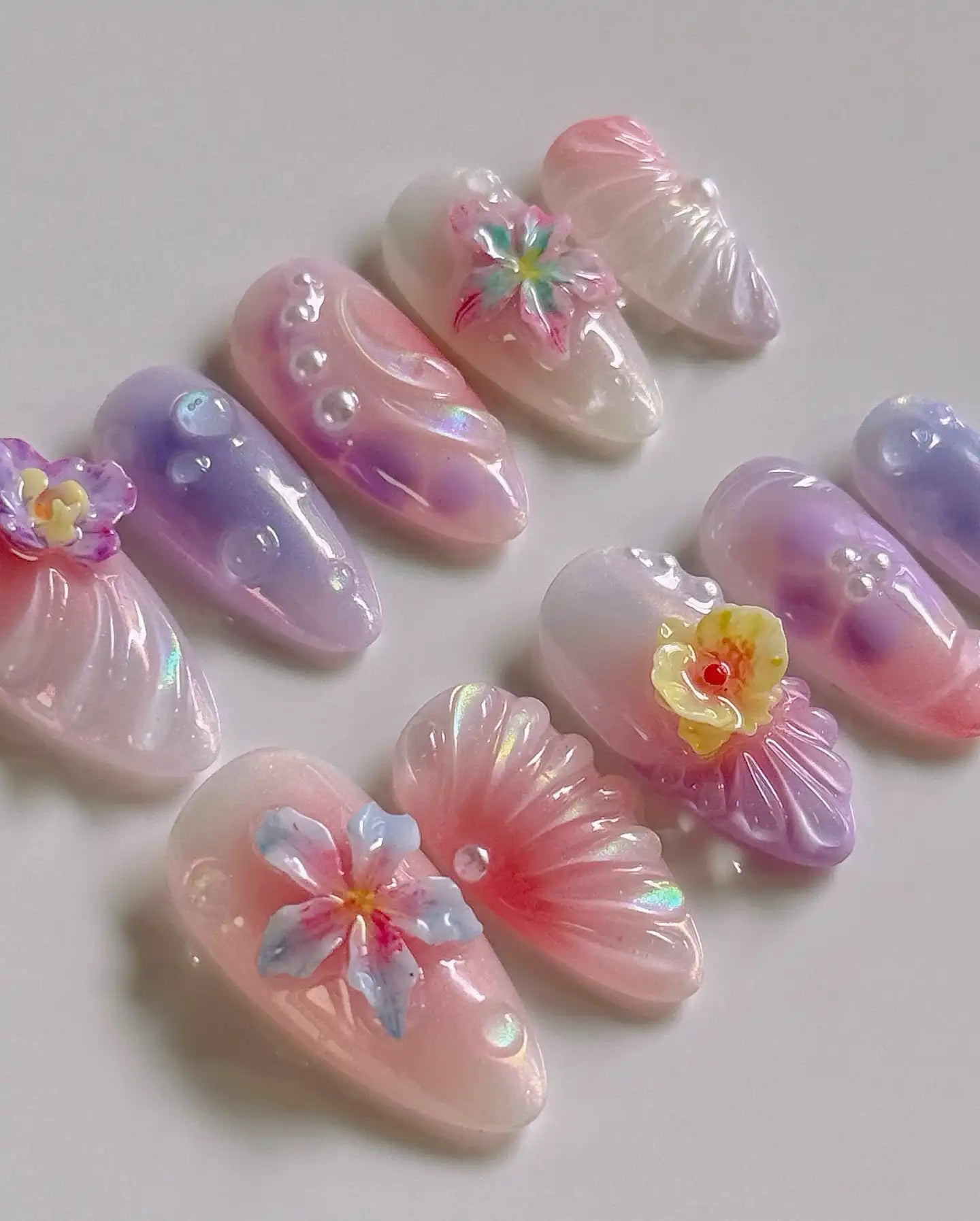 Handmade Blossom Pink Aura Ombre Press on Nails G02