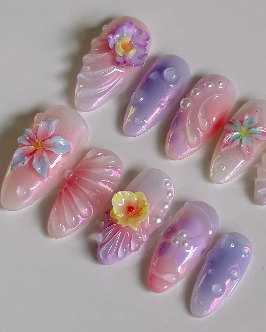 Handmade Blossom Pink Aura Ombre Press on Nails G02