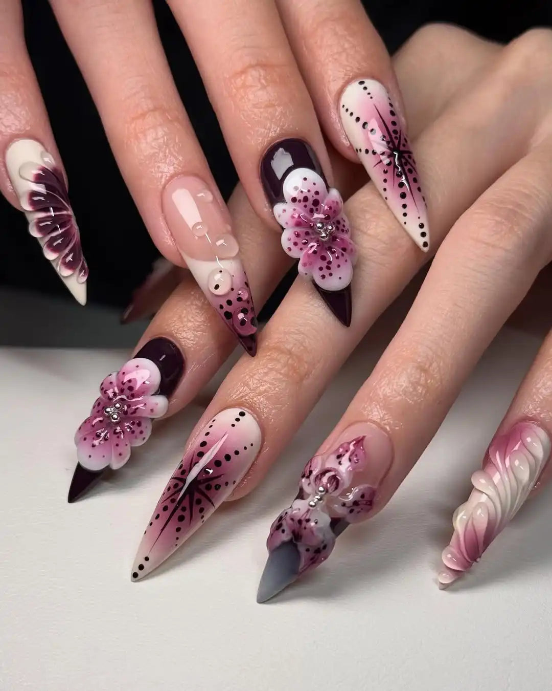 Handmade Blossom Purple Style Beautiful Press on Nails D04