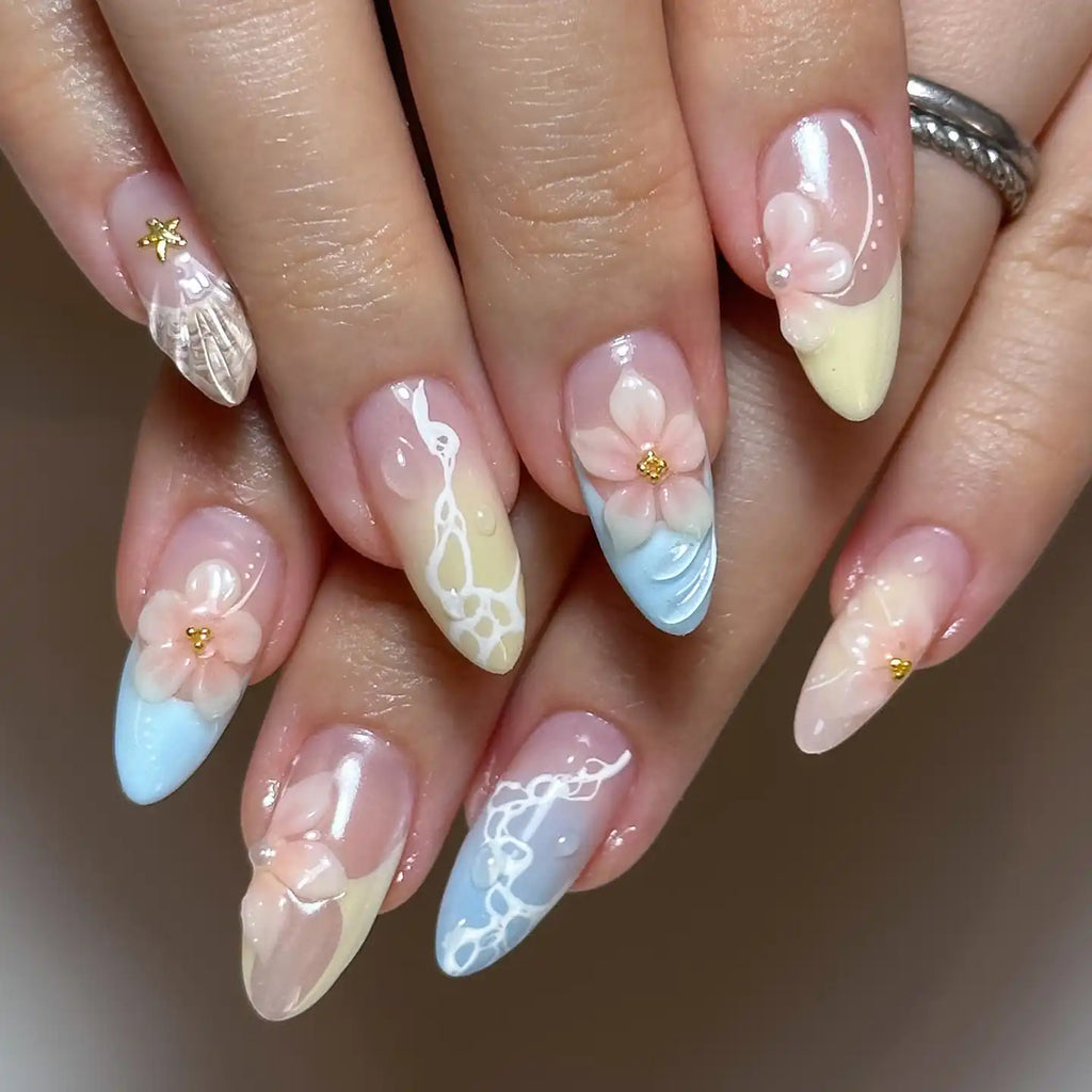 Handmade Blossom Tip Seashell Pink Press on Nails Q25