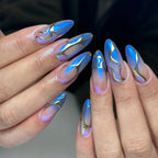 Handmade Blue Chrome Metallic Cyberpunk Aura Abstract Press on Nails T81