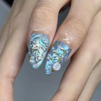 Handmade Blue Pearl Starfish Shell Ocean Fantasy Mermaid Press on Nails U78