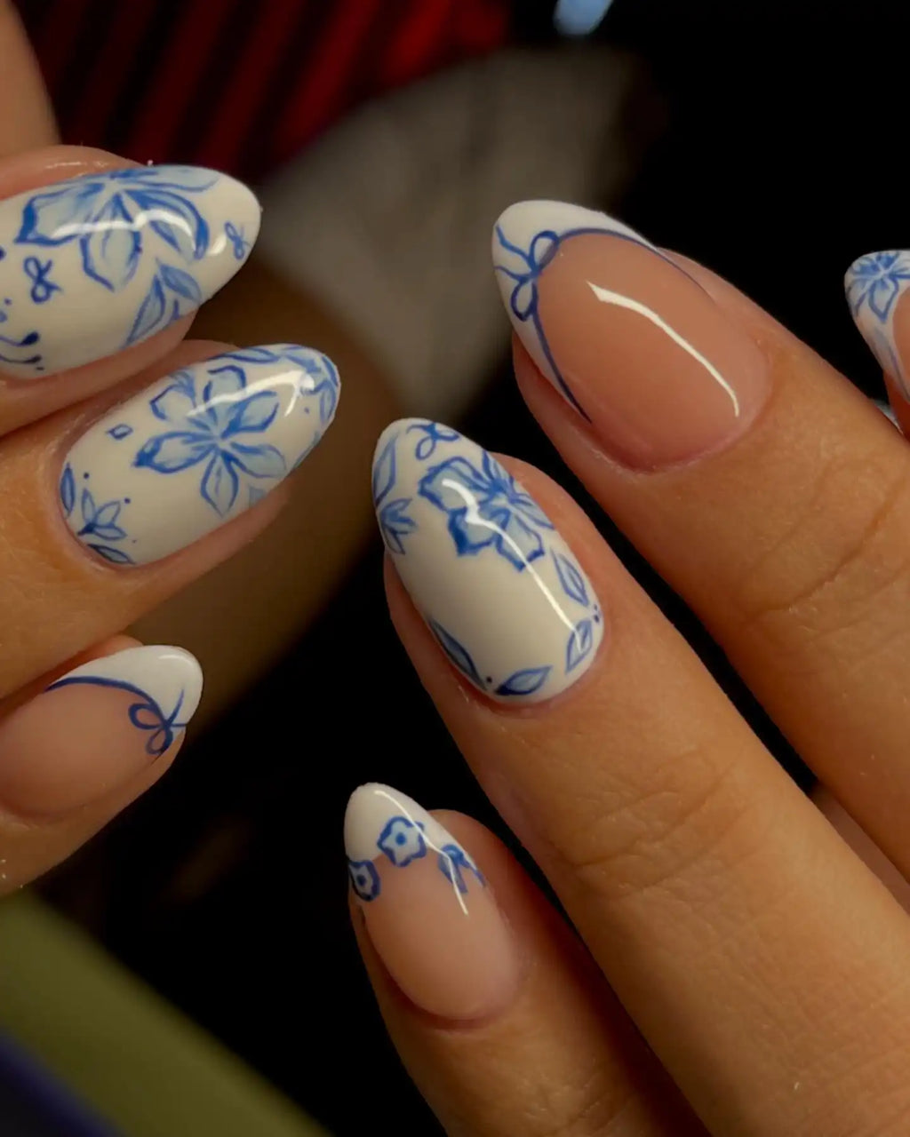Handmade Blue White Floral Elegant Press on Nails Y61