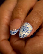 Handmade Blue White Floral Elegant Press on Nails Y61