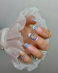 Handmade Blue White Tile Citrus Spring Press on Nails E16