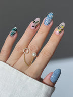 Handmade Botanical Blue Floral Fruit Summer Garden Press on Nails N32