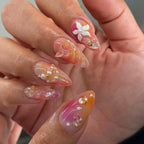 Handmade Bright Blossom Pearls and Butterfly Press on Nails O09